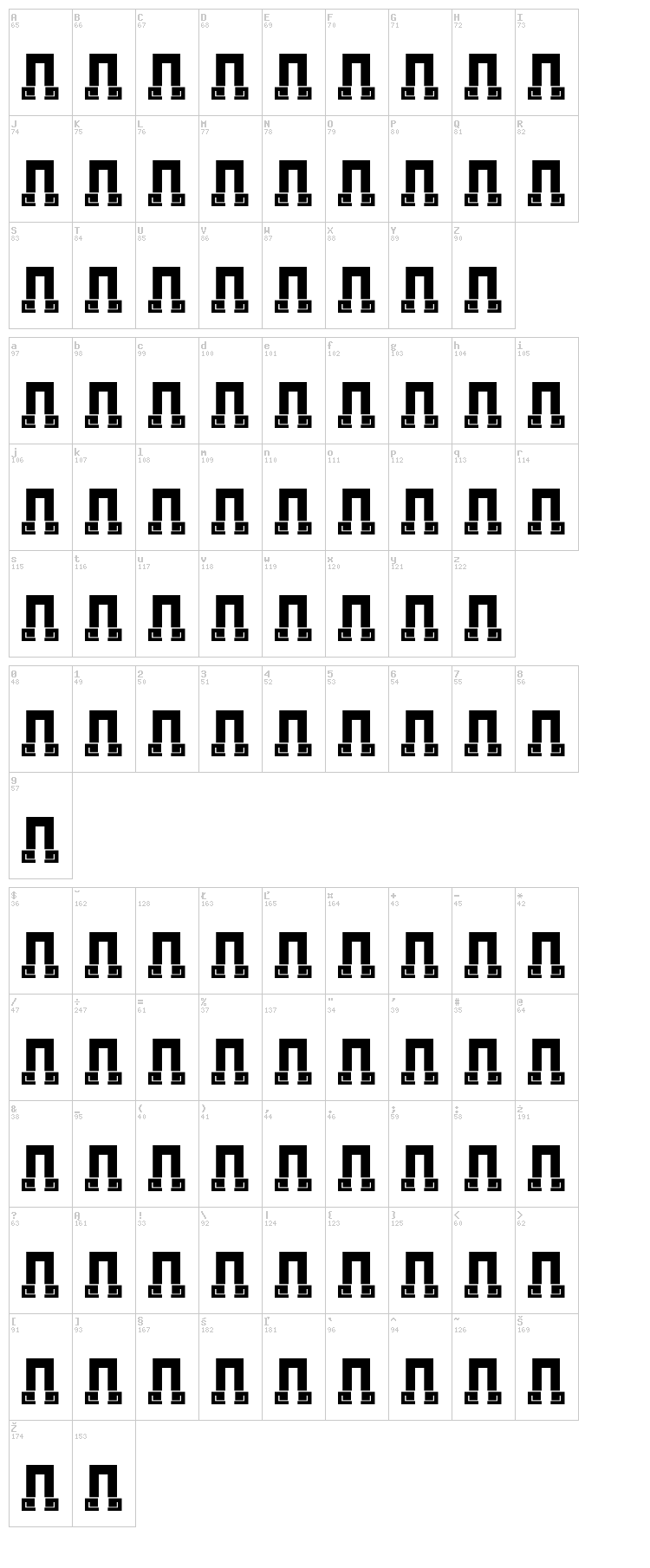 New Wave Aztec font map